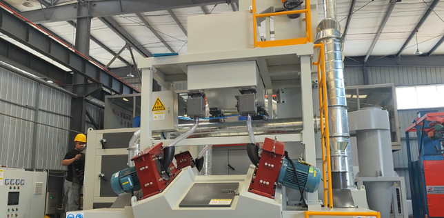 白沙板材除锈强化,通过式抛丸机应用案例